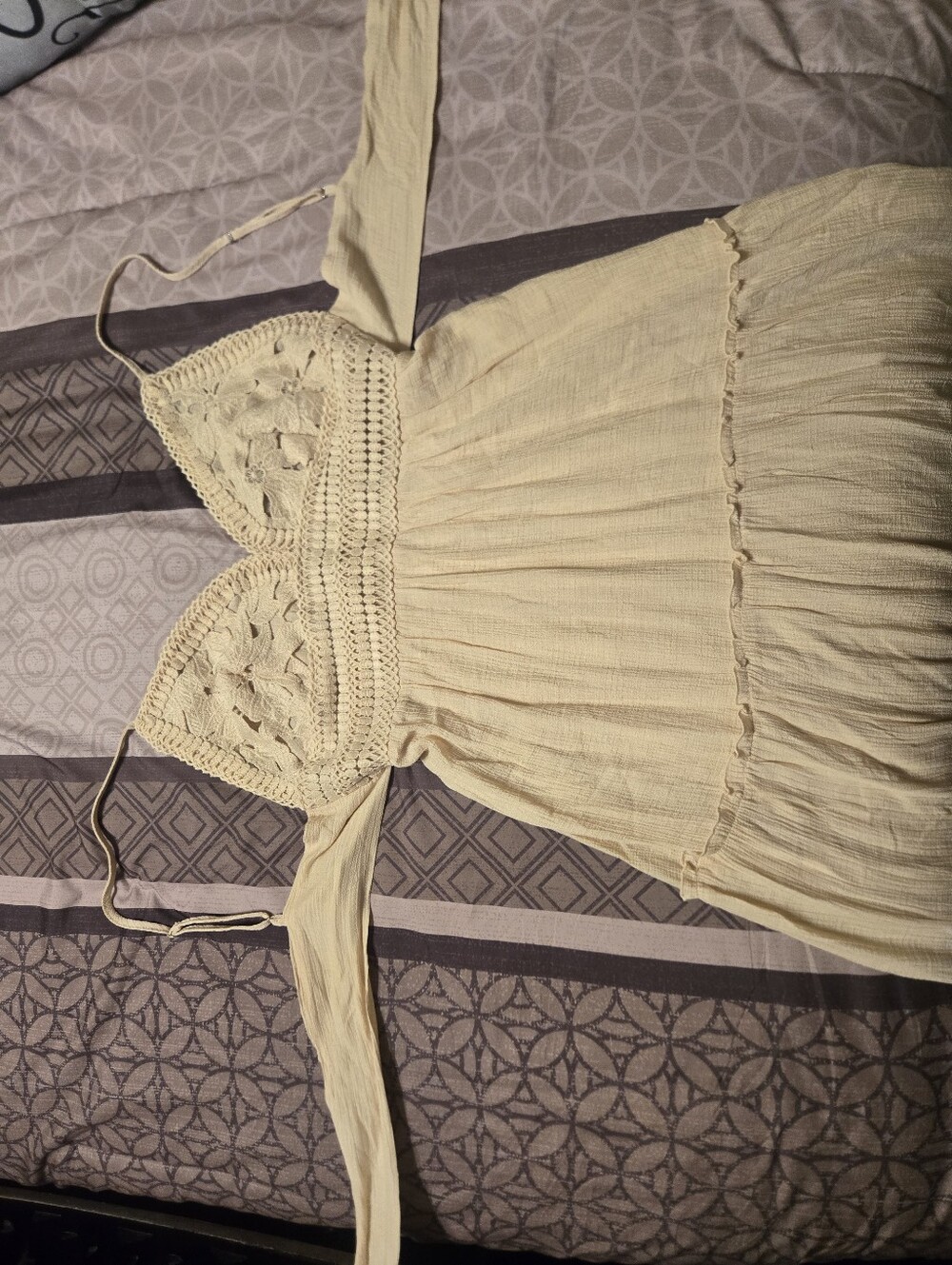 Large Bohemian Crochet-Top Cream Maxi Dress - Picture 5 of 5